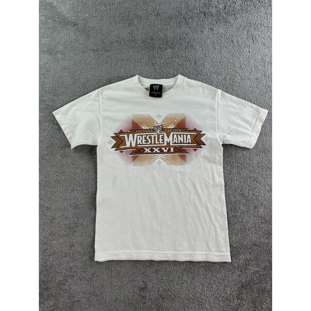 WWE Shirt Men Small White Wrestle Mania XXVI Authentic Graphic Logo Arizona 2010